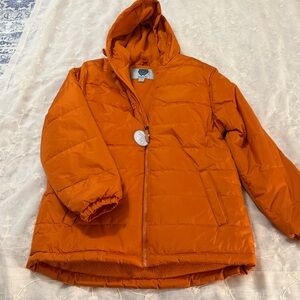 Whales Tail Youth Orange Puffer Jacket with Hood, Sz 14/16, NWT